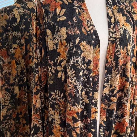 Maurices Autumn Floral Open-Front Cardigan - Black and Orange - Picture 2 of 12